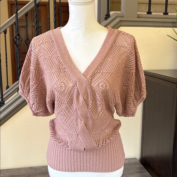 Forever 21 Sweaters - ⭐️Forever 21 V Neck Short Sleeve Dusty Pink Knit Sweater Top Size Small